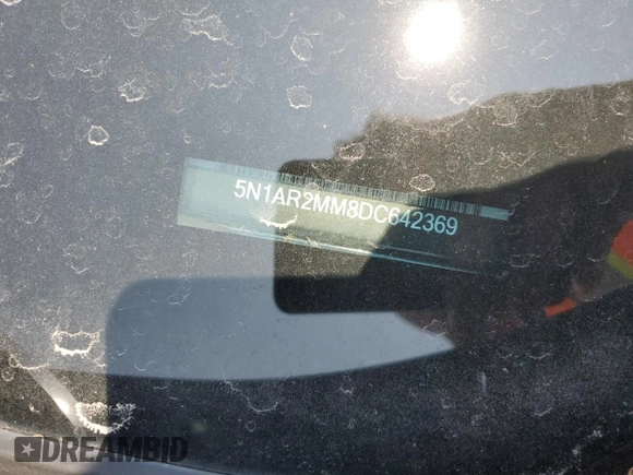2013 Nissan Pathfinder Platinum with VIN 5N1AR2MM8DC642369, listed as a Copart auction lot 57944905 with 152,984 mi miles and Salvage title. Bid and sale history available at DreamBid. Image 13.