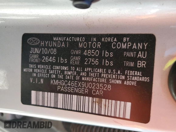2009 Hyundai Genesis with VIN KMHGC46EX9U023528, listed as a Copart auction lot 67664594 with 168,562 mi miles and Salvage Title. Bid and sale history available at carsss.com. Image 12.