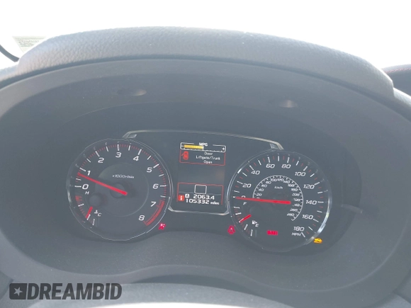 2018 Subaru WRX Premium with VIN JF1VA1C67J9825433, listed as a IAAI auction lot 41987183 with 105,332 mi miles. Bid and sale history available at carsss.com. Image 7.