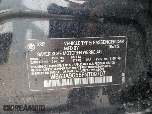 2015 BMW 3 Series 335i z VIN WBA3A9G56FNT09707, wystawiony jako Copart lot #60663484 z przebiegiem 74 355 mil mil oraz Szkoda całkowita • Salvage title. Historia ofert i sprzedaży dostępna na DreamBid. Obrazek 12.