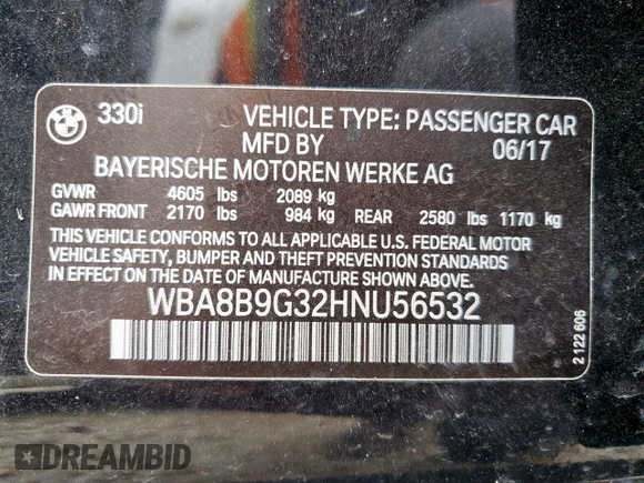 2017 BMW 3 Series 330i с VIN WBA8B9G32HNU56532, выставлен на аукционе Copart как лот 59811845 с пробегом 67 860 миль миль и Списание • Salvage title. История ставок и продаж доступна на DreamBid. Изображение 12.