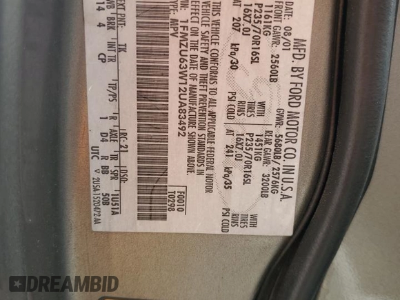 2002 Ford Explorer XLT with VIN 1FMZU63W12UA83492, listed as a Copart auction lot 55821075 with 202,286 mi miles and Salvage title. Bid and sale history available at DreamBid. Image 13.