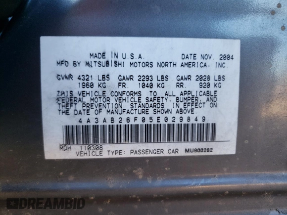 2005 Mitsubishi Galant DE with VIN 4A3AB26F05E029849, listed as a Copart auction lot 86317664 with 155,768 mi miles and Salvage Title. Bid and sale history available at carsss.com. Image 14.