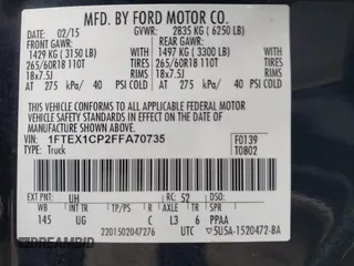 2015 Ford F-150 XL с VIN 1FTEX1CP2FFA70735, выставлен на аукционе IAAI как лот 42358207 с пробегом 148 890 миль миль и . История ставок и продаж доступна на DreamBid. Изображение 9.
