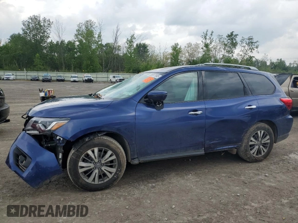 2019 Nissan Pathfinder SV z VIN 5N1DR2MM8KC636436, wystawiony jako Copart lot #59917995 z przebiegiem Nie podano mil oraz Szkoda całkowita • Salvage title. Historia ofert i sprzedaży dostępna na DreamBid. Obrazek 1.