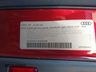 2019 Audi A5 Sportback Premium with VIN WAUANCF57KA054688, listed as a IAAI auction lot 41227350 with 1 mi miles. Bid and sale history available at carsss.com. Image 9.