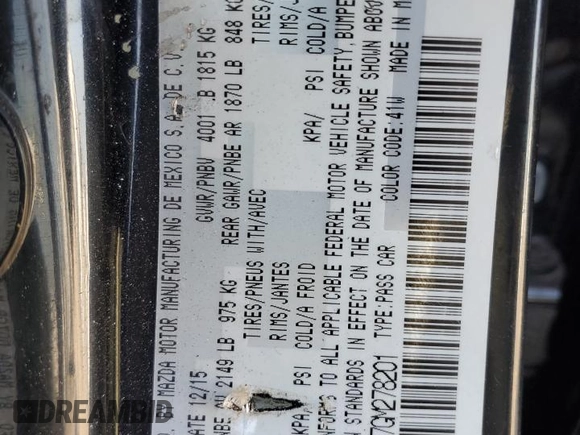 2016 Mazda 3 i Sport with VIN 3MZBM1U77GM278201, listed as a Copart auction lot 55661325 with 69,851 mi miles and Salvage Title. Bid and sale history available at DreamBid. Image 12.