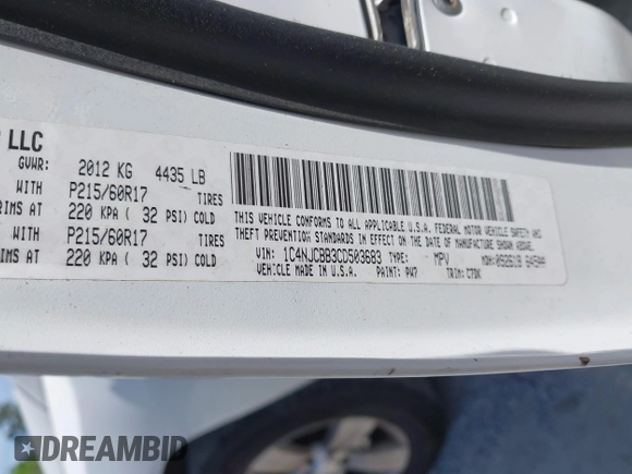 2012 Jeep Compass Sport with VIN 1C4NJCBB3CD503683, listed as a IAAI auction lot 42074897 with 154,933 mi miles. Bid and sale history available at carsss.com. Image 9.