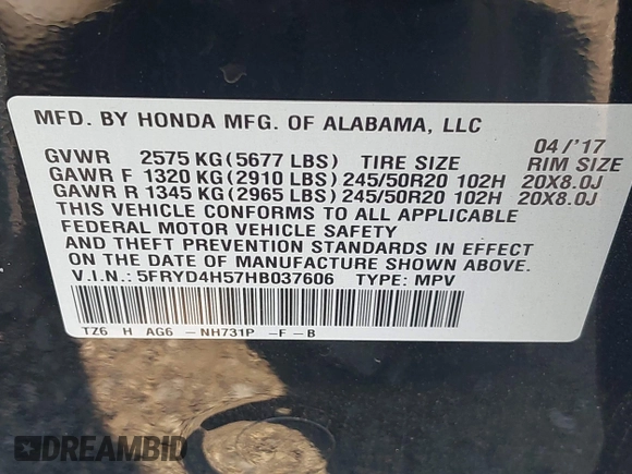 2017 Acura MDX Technology with VIN 5FRYD4H57HB037606, listed as a IAAI auction lot 42151431 with 45,156 mi miles and . Bid and sale history available at DreamBid. Image 9.