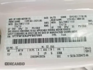 2023 Ford F-150 XL с VIN 1FTFW1E82PFB57095, выставлен на аукционе IAAI как лот 42832812 с пробегом 116 395 миль миль и . История ставок и продаж доступна на DreamBid. Изображение 4.