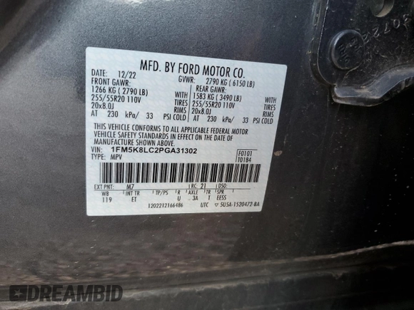2023 Ford Explorer King Ranch z VIN 1FM5K8LC2PGA31302, wystawiony jako Copart lot #83780084 z przebiegiem 33 431 mil mil oraz Szkoda całkowita • Salvage title. Historia ofert i sprzedaży dostępna na DreamBid. Obrazek 14.
