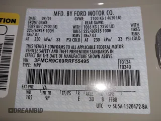 2024 Ford Bronco Sport Outer Banks with VIN 3FMCR9C69RRF55495, listed as a IAAI auction lot 42116001 with 2,834 mi miles and . Bid and sale history available at DreamBid. Image 9.