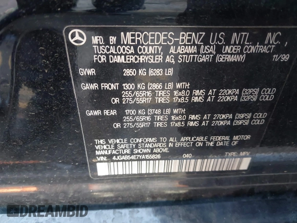 2000 Mercedes-Benz M 320/430/500 z VIN 4JGAB54E7YA155826, wystawiony jako IAAI lot #42151068 z przebiegiem 134 157 mil mil oraz . Historia ofert i sprzedaży dostępna na DreamBid. Obrazek 9.