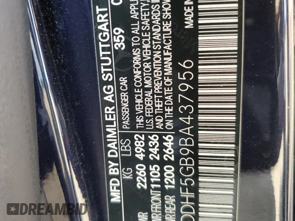 2011 Mercedes-Benz E-Class E 350 Luxury with VIN WDDHF5GB9BA437956, listed as a Copart auction lot 54379735 with 0 mi miles and Salvage Title. Bid and sale history available at carsss.com. Image 13.
