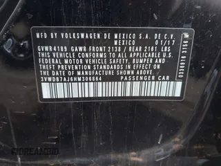 2017 Volkswagen Jetta SE with VIN 3VWDB7AJ6HM306864, listed as a IAAI auction lot 42605822 with 123,070 mi miles and . Bid and sale history available at DreamBid. Image 9.