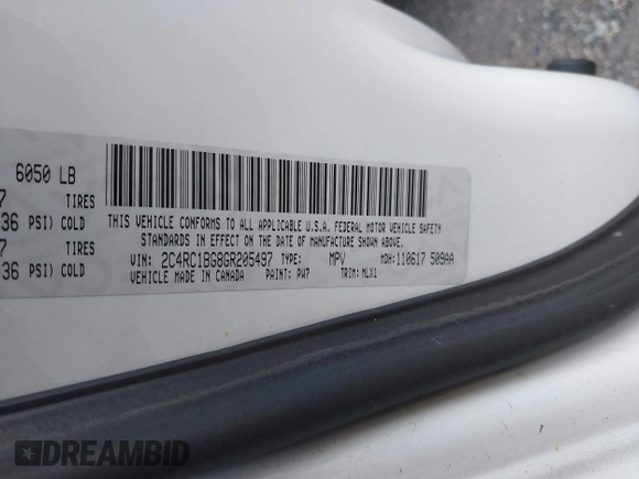 2016 Chrysler Town & Country Touring with VIN 2C4RC1BG8GR205497, listed as a IAAI auction lot 41774882 with 105,159 mi miles. Bid and sale history available at carsss.com. Image 9.