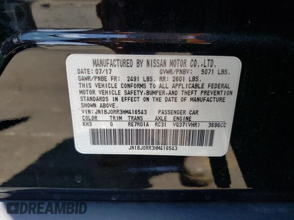 2017 Infiniti QX50 with VIN JN1BJ0RR3HM416543, listed as a Copart auction lot 59578944 with 68,509 mi miles and Non Repairable. Bid and sale history available at carsss.com. Image 13.