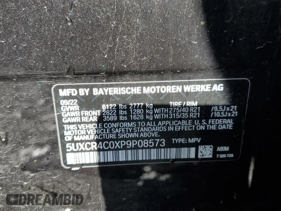 2023 BMW X5 sDrive40i with VIN 5UXCR4C0XP9P08573, listed as a Copart auction lot 85560524 with 67,939 mi miles and Salvage title. Bid and sale history available at DreamBid. Image 13.