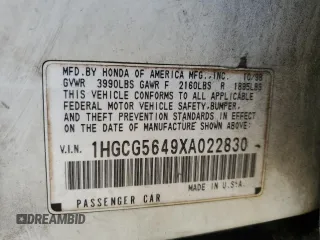 1999 Honda Accord LX с VIN 1HGCG5649XA022830, выставлен на аукционе Copart как лот 52702215 с пробегом Не указан миль и Списание • Salvage title. История ставок и продаж доступна на DreamBid. Изображение 14.
