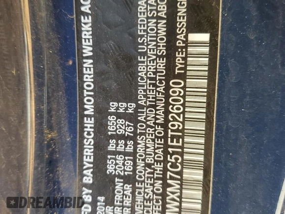2014 MINI Hardtop S with VIN WMWXM7C51ET926090, listed as a Copart auction lot 55958745 with 148,997 mi miles and Salvage title. Bid and sale history available at DreamBid. Image 12.