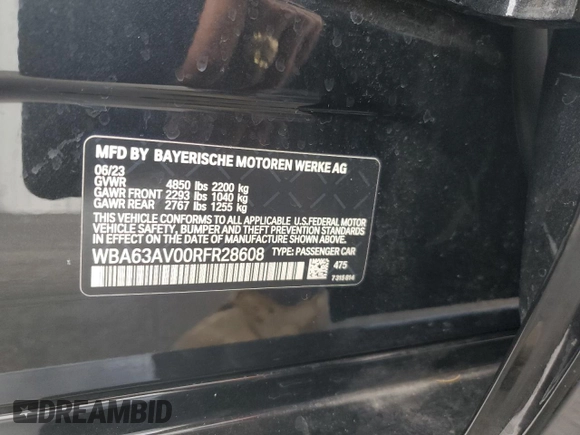 2024 BMW 4 Series 430i with VIN WBA63AV00RFR28608, listed as a Copart auction lot 71856304 with 23,799 mi miles and Clean Title. Bid and sale history available at DreamBid. Image 12.