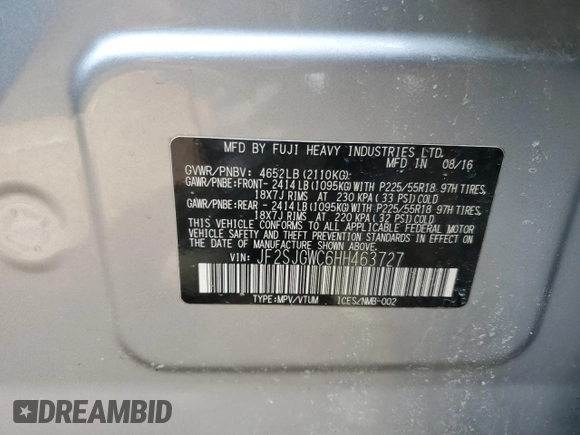 2017 Subaru Forester Touring with VIN JF2SJGWC6HH463727, listed as a Copart auction lot 50375105 with 67,541 mi miles and Salvage Title. Bid and sale history available at carsss.com. Image 13.