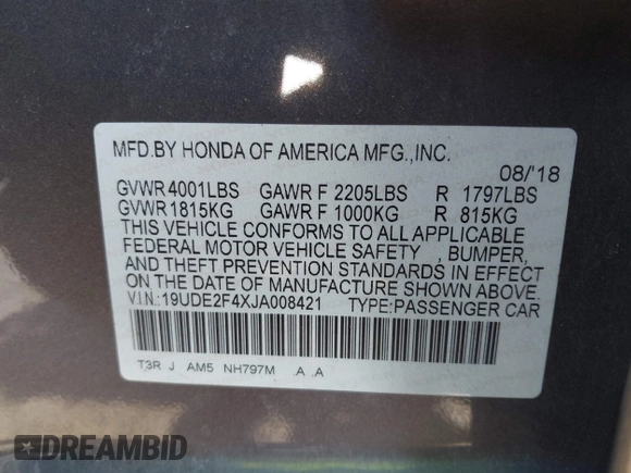 2018 Acura ILX Special Edition with VIN 19UDE2F4XJA008421, listed as a IAAI auction lot 41704707 with 39,119 mi miles. Bid and sale history available at carsss.com. Image 9.