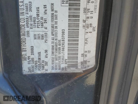 1999 Ford Expedition XLT z VIN 1FMRU1862XLB37083, wystawiony jako Copart lot #42393035 z przebiegiem Nie podano mil oraz Szkoda całkowita • Salvage title. Historia ofert i sprzedaży dostępna na DreamBid. Obrazek 14.