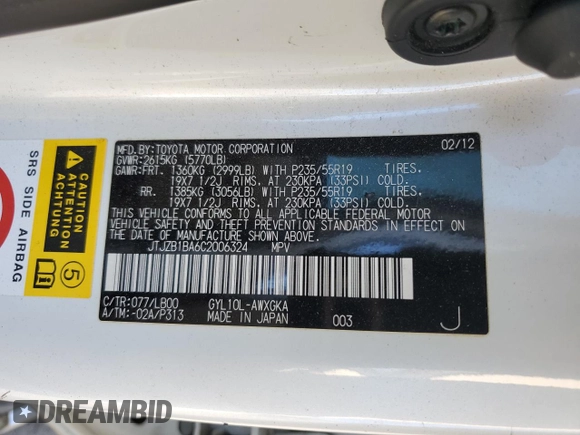 2012 Lexus RX 450h с VIN JTJZB1BA6C2006324, выставлен на аукционе Copart как лот 61091425 с пробегом 269 325 миль миль и Списание • Salvage title. История ставок и продаж доступна на DreamBid. Изображение 13.