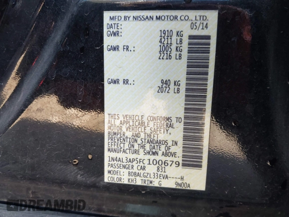 2015 Nissan Altima SL z VIN 1N4AL3AP5FC100679, wystawiony jako IAAI lot #41804490 z przebiegiem 194 226 mil mil oraz . Historia ofert i sprzedaży dostępna na DreamBid. Obrazek 9.