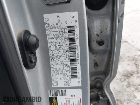 2007 Toyota Tacoma PreRunner с VIN 3TMJU62N87M046493, выставлен на аукционе IAAI как лот 41073255 с пробегом 193 878 миль миль и . История ставок и продаж доступна на DreamBid. Изображение 9.
