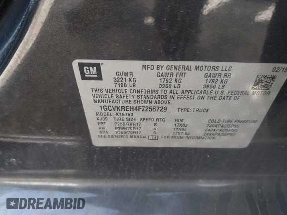 2015 Chevrolet Silverado 1500 LT with VIN 1GCVKREH4FZ256729, listed as a IAAI auction lot 41973711 with 185,791 mi miles. Bid and sale history available at carsss.com. Image 9.