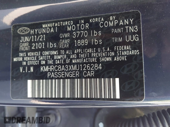 2021 Hyundai Venue SEL with VIN KMHRC8A3XMU126284, listed as a IAAI auction lot 41302612 with 26,804 mi miles and . Bid and sale history available at DreamBid. Image 9.