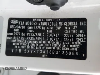 2011 Kia Sorento LX with VIN 5XYKT3A13BG133986, listed as a Copart auction lot 45411515 with 201,884 mi miles and Salvage Title. Bid and sale history available at carsss.com. Image 16.