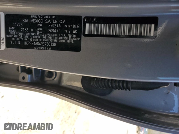 2024 Kia Forte LXS with VIN 3KPF24AD4RE730138, listed as a Copart auction lot 47688955 with 15,167 mi miles and Salvage Title. Bid and sale history available at DreamBid. Image 14.