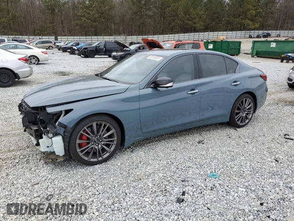 2021 Infiniti Q50 Red Sport 400 with VIN JN1FV7DPXMM850635, listed as a Copart auction lot 88910655 with 29,237 mi miles and Salvage Title. Bid and sale history available at DreamBid. Image 1.