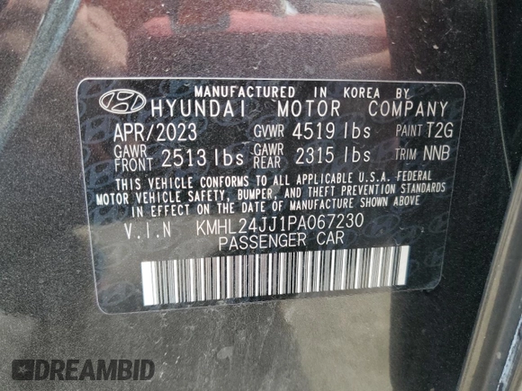2023 Hyundai Sonata Hybrid Blue with VIN KMHL24JJ1PA067230, listed as a Copart auction lot 54816005 with 23,925 mi miles and Salvage Title. Bid and sale history available at carsss.com. Image 12.