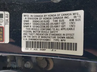 2015 Honda CR-V EX-L with VIN 2HKRM3H70FH548851, listed as a IAAI auction lot 41943941 with 1 mi miles. Bid and sale history available at carsss.com. Image 9.