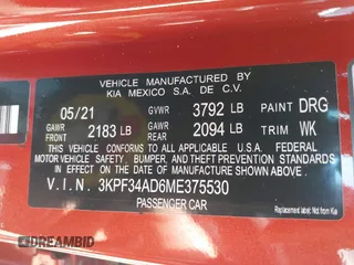 2021 Kia Forte GT-Line with VIN 3KPF34AD6ME375530, listed as a IAAI auction lot 42252365 with 120,247 mi miles and . Bid and sale history available at DreamBid. Image 9.