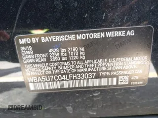 2020 BMW 3 Series M340i with VIN WBA5U7C04LFH33037, listed as a IAAI auction lot 41872419 with 68,065 mi miles. Bid and sale history available at carsss.com. Image 9.