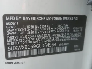 2016 BMW X3 xDrive28i with VIN 5UXWX9C59G0D64964, listed as a Copart auction lot 56364455 with 135,037 mi miles and Clean Title. Bid and sale history available at DreamBid. Image 13.