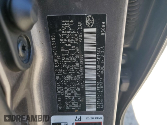 2017 Toyota Camry XLE with VIN 4T1BF1FK8HU743060, listed as a Copart auction lot 47870825 with 143,207 mi miles and Salvage Title. Bid and sale history available at carsss.com. Image 12.