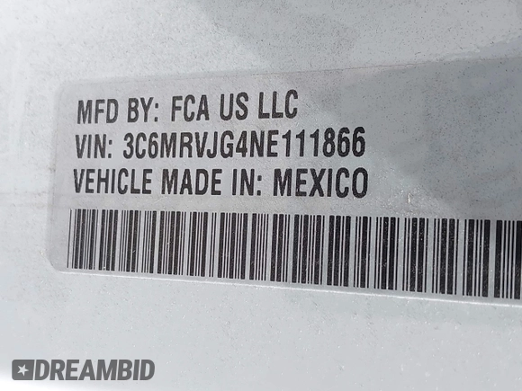 2022 Ram ProMaster Cargo with VIN 3C6MRVJG4NE111866, listed as a IAAI auction lot 42082644 with 62,444 mi miles and . Bid and sale history available at DreamBid. Image 9.