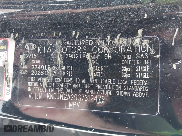 2016 Kia Soul z VIN KNDJN2A29G7312479, wystawiony jako IAAI lot #42042358 z przebiegiem 78 308 mil mil oraz . Historia ofert i sprzedaży dostępna na DreamBid. Obrazek 9.