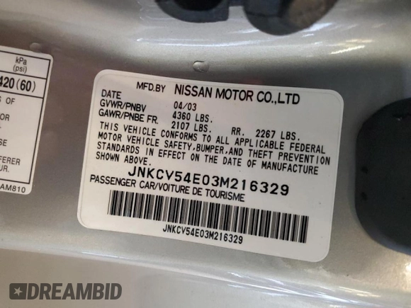 2003 Infiniti G35 Coupe w/Leather with VIN JNKCV54E03M216329, listed as a Copart auction lot 51467525 with 58,774 mi miles and Salvage Title. Bid and sale history available at carsss.com. Image 12.