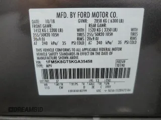 2019 Ford Explorer Sport with VIN 1FM5K8GT5KGA35458, listed as a Copart auction lot 60792775 with 58,540 mi miles and Salvage title. Bid and sale history available at DreamBid. Image 14.