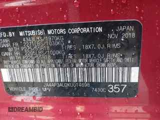 2019 Mitsubishi Outlander Sport ES 2.0 with VIN JA4AP3AU2KU014698, listed as a IAAI auction lot 41199228 with 62,720 mi miles. Bid and sale history available at carsss.com. Image 9.