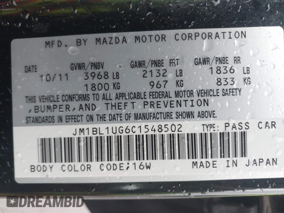 2012 Mazda 3 i Sport with VIN JM1BL1UG6C1548502, listed as a IAAI auction lot 41513519 with 128,353 mi miles and . Bid and sale history available at DreamBid. Image 9.
