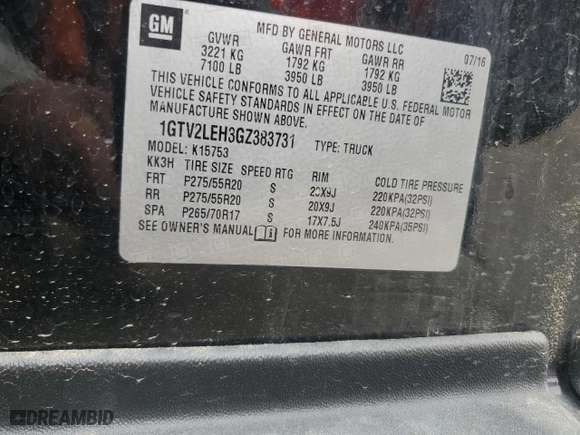 2016 GMC Sierra 1500 with VIN 1GTV2LEH3GZ383731, listed as a Copart auction lot 50322945 with 94,163 mi miles and Salvage Title. Bid and sale history available at carsss.com. Image 15.
