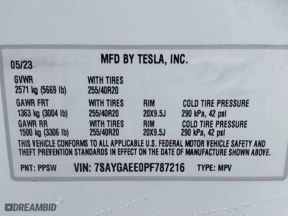 2023 Tesla Model Y Long Range with VIN 7SAYGAEE0PF787216, listed as a IAAI auction lot 41589954 with 17,985 mi miles. Bid and sale history available at carsss.com. Image 9.